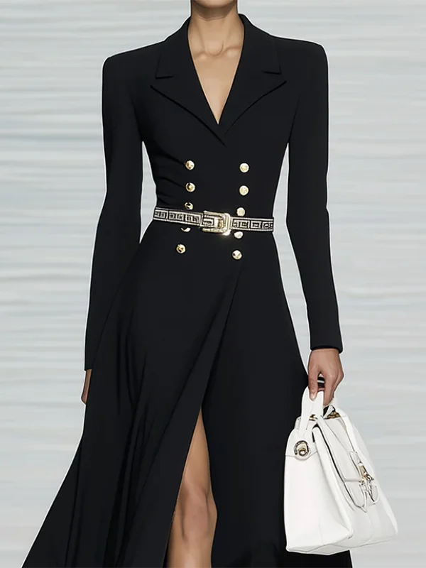 Women’s Office Maxi Dress – Buttoned Formal Style