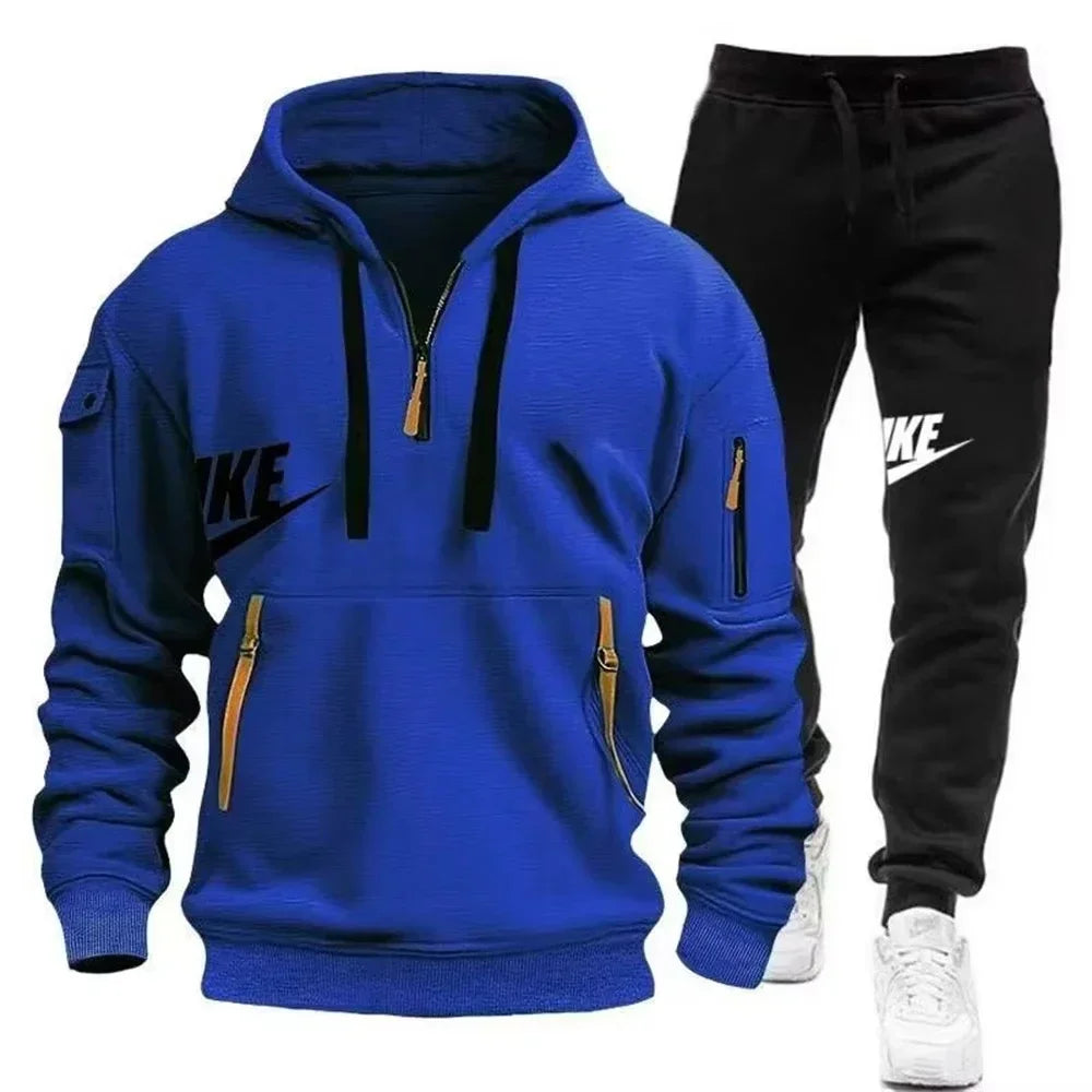 Men’s Zipper Hoodie & Pants Set – Warm Winter Fit