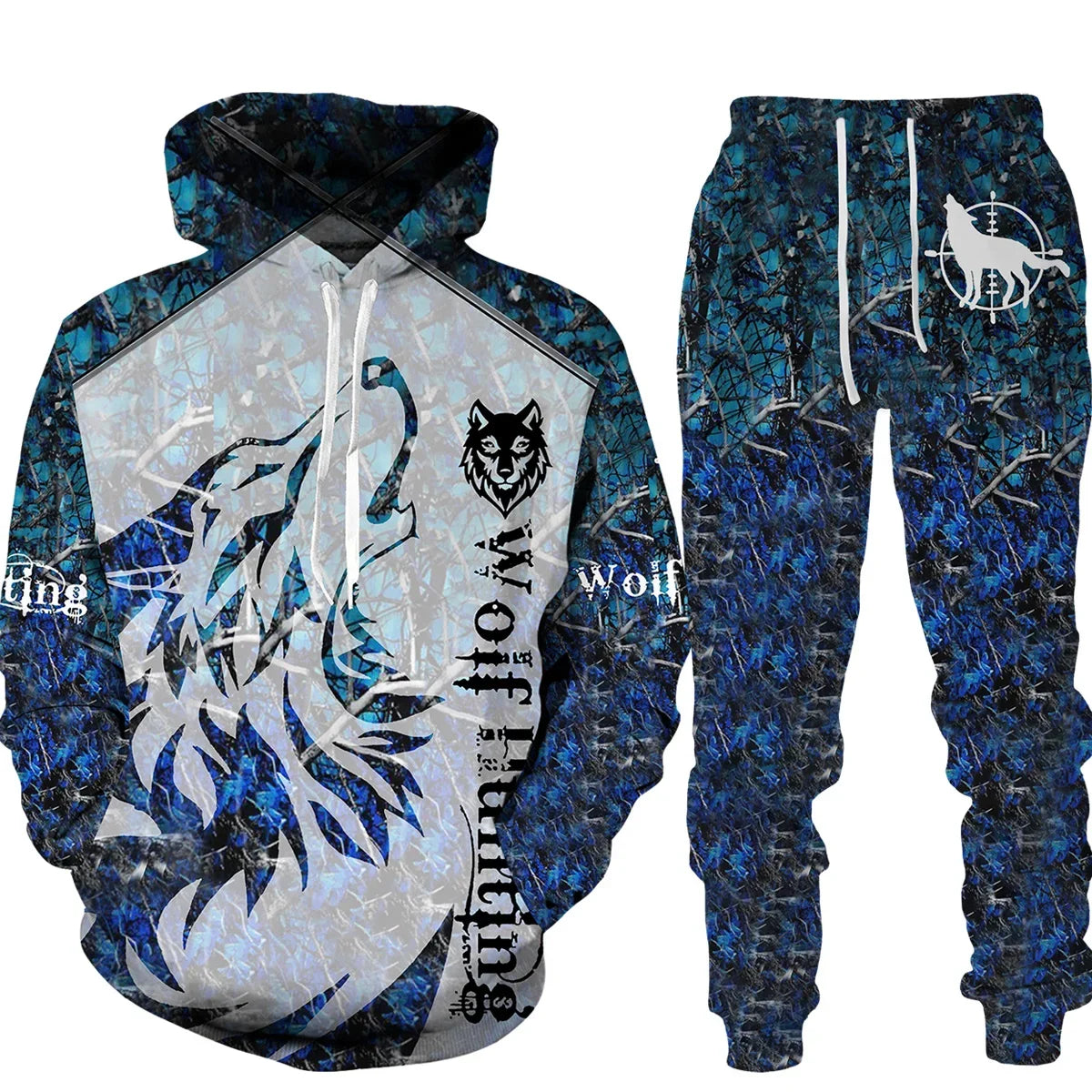 Wolf Print 3D Hoodie & Pants Set – Streetwear Fit