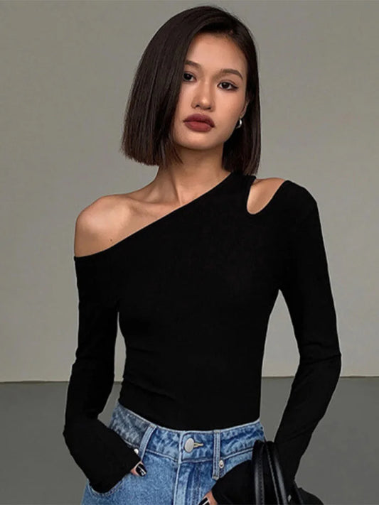 Women’s Off-Shoulder Crop - Top Skew Collar Slim Fit Crop Top