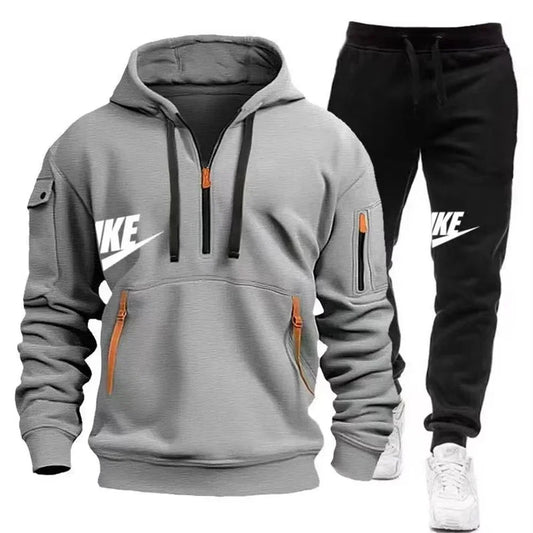 Men’s Zipper Hoodie & Pants Set – Warm Winter Fit