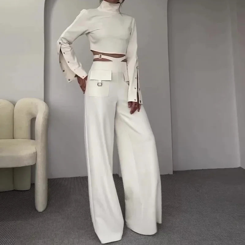 Women’s Turtleneck Pant Set & Wide Leg Long Pants