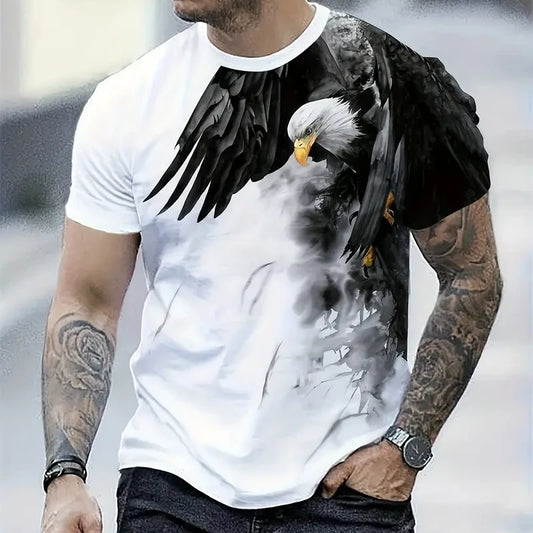 Retro Eagle 3D Print Oversized Tee – Street Style