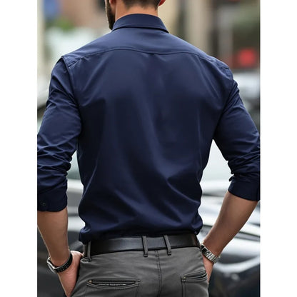 Classic Long Sleeve Shirt — Stretch Fit, Solid Color