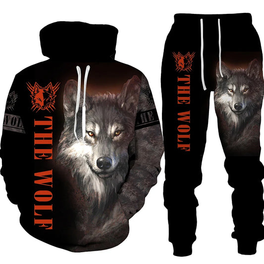 Wolf Print 3D Hoodie & Pants Set – Streetwear Fit