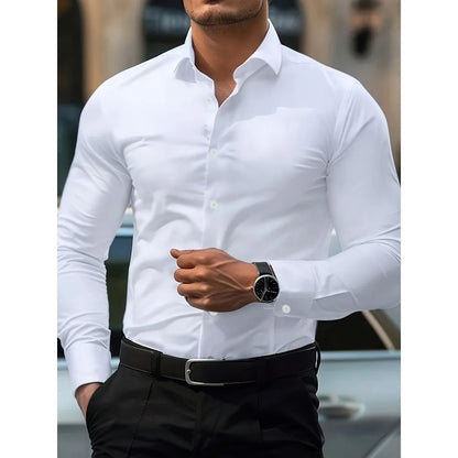 Classic Long Sleeve Shirt — Stretch Fit, Solid Color