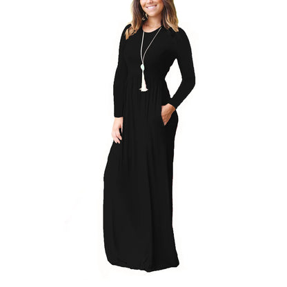 Women’s Long Sleeve Pocket Maxi Dress – Casual Chic
