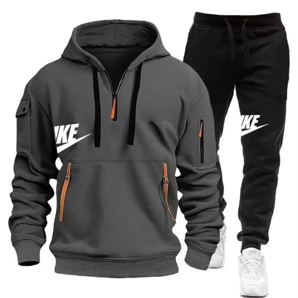 Men’s Zipper Hoodie & Pants Set – Warm Winter Fit