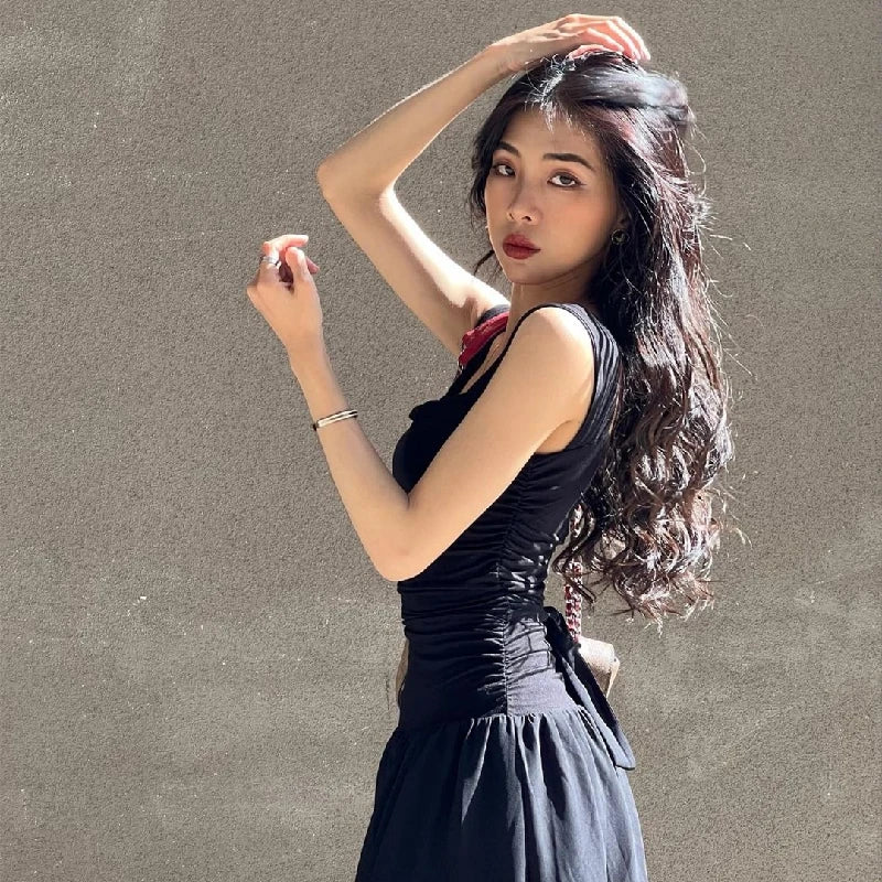 Women’s Elegant Ruched Slip Maxi Dress – Y2K Summer