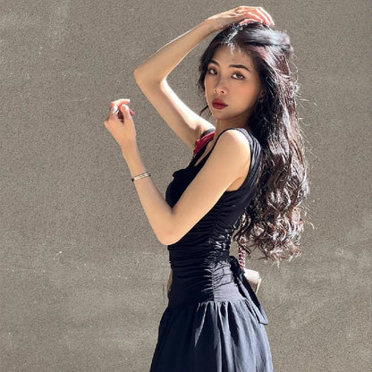 Women’s Elegant Ruched Slip Maxi Dress – Y2K Summer