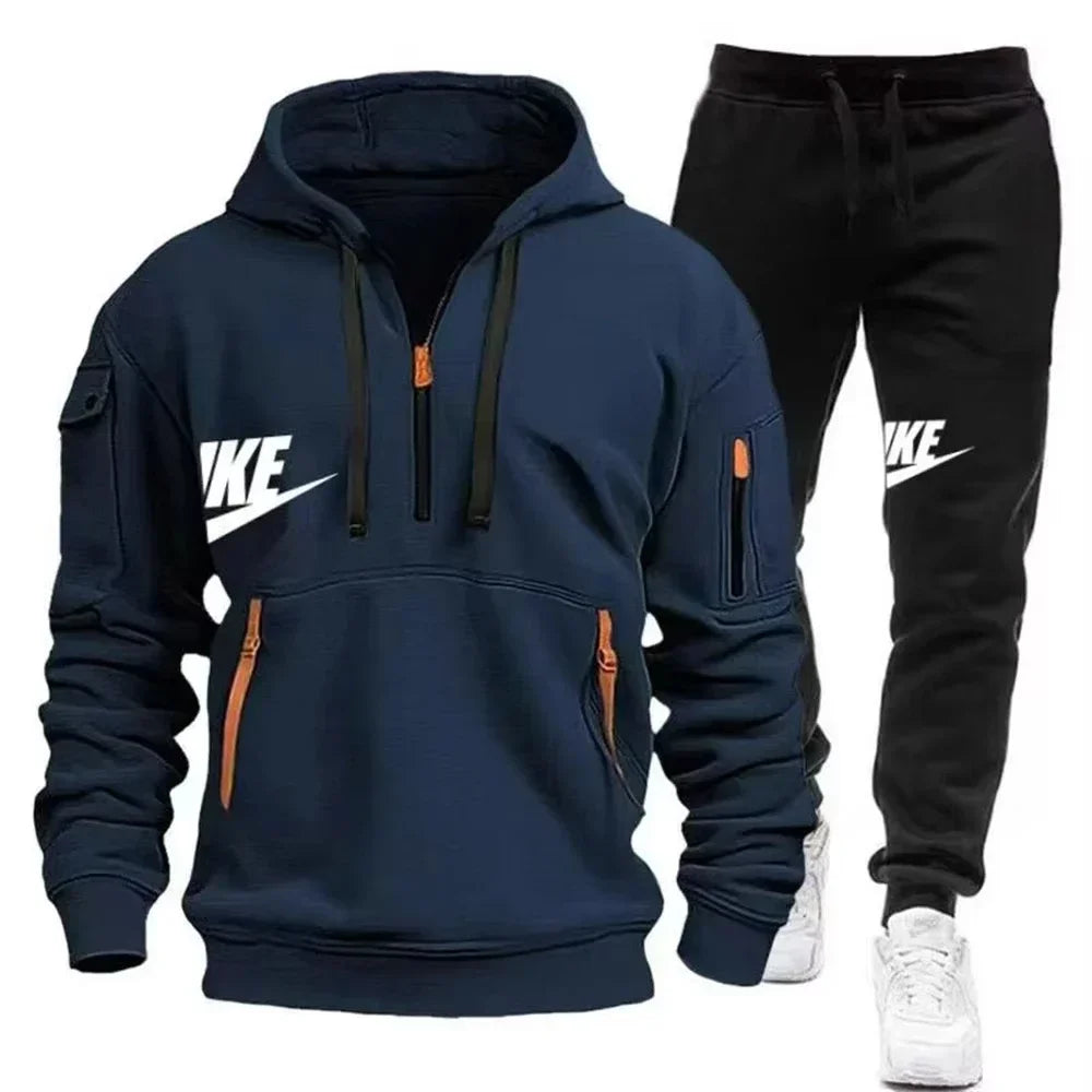Men’s Zipper Hoodie & Pants Set – Warm Winter Fit