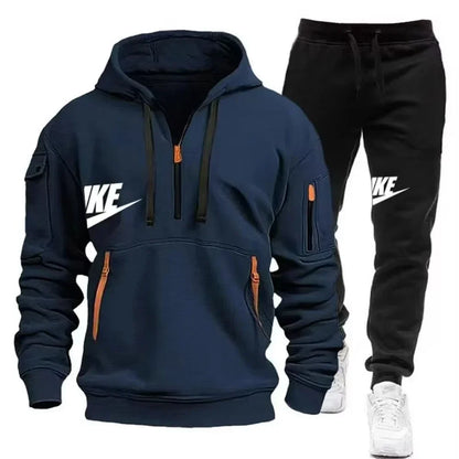 Men’s Zipper Hoodie & Pants Set – Warm Winter Fit