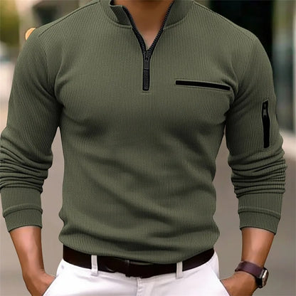 Men’s Striped Zipper Polo – Luxury Casual Style