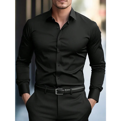 Classic Long Sleeve Shirt — Stretch Fit, Solid Color