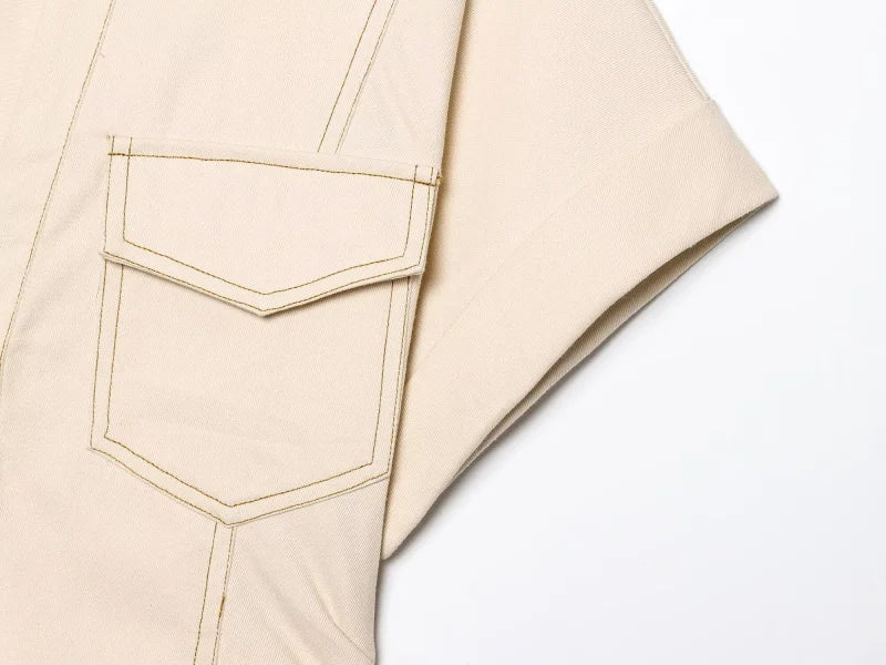 ETJ 2025 Spring Denim Midi Dress – Lapel, Side Zipper, Slim Fit, Elegant