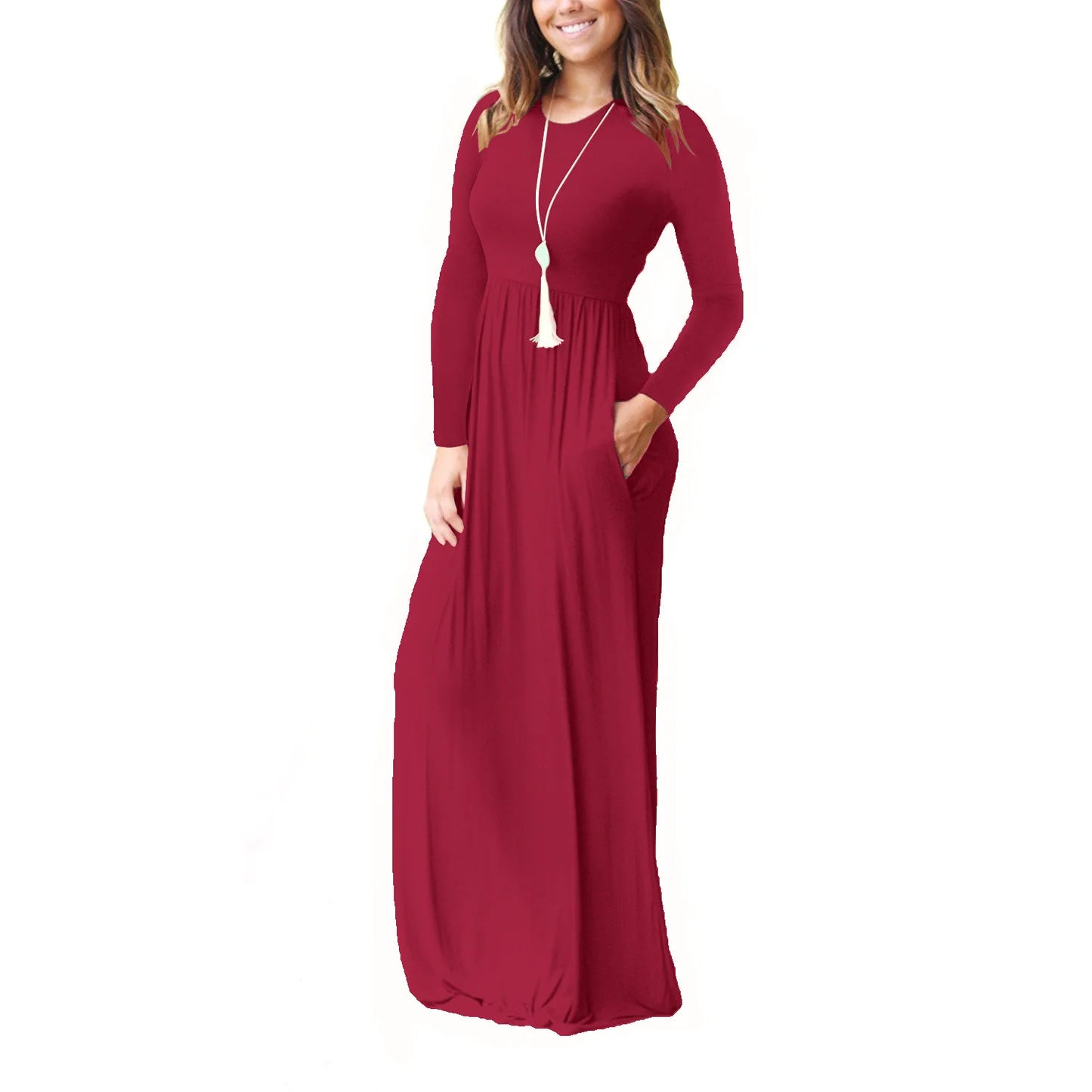Women’s Long Sleeve Pocket Maxi Dress – Casual Chic