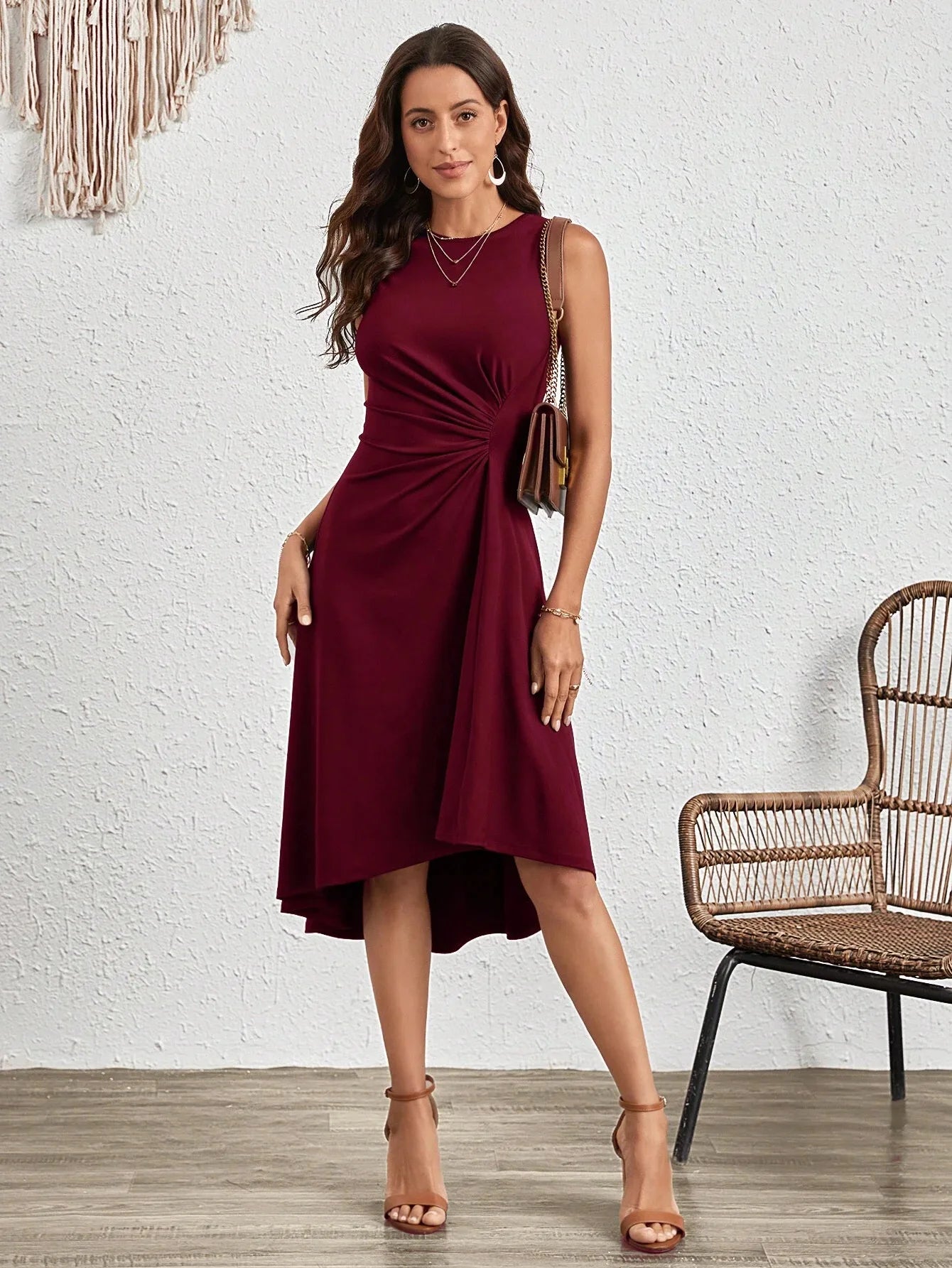 Summer Solid A-Line Dress – Sleeveless Wrinkle Fit