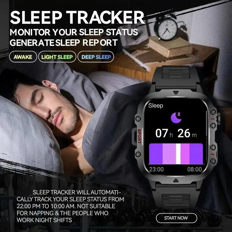 LAXASFIT 2025 Military Smartwatch — Rugged Outdoor Edition