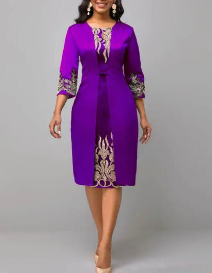 Lace Mesh Party Dress – Formal Three-Quarter Sleeve