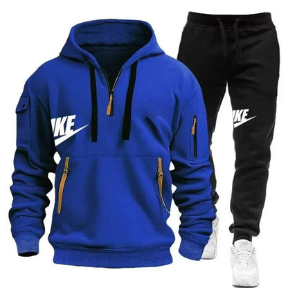 Men’s Zipper Hoodie & Pants Set – Warm Winter Fit