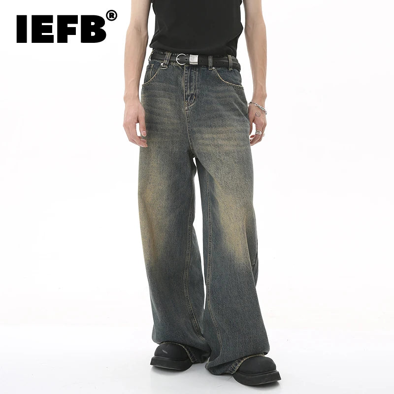 IEFB Washed Denim Jeans – Wide Leg Streetwear Style