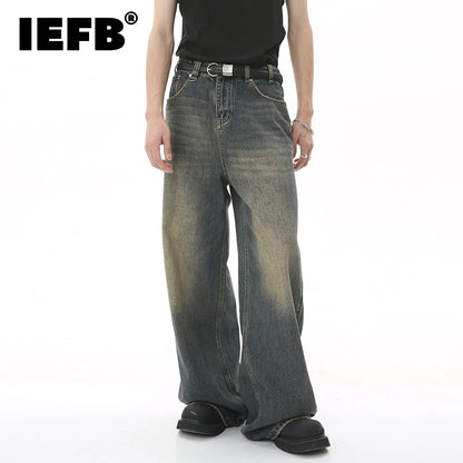 IEFB Washed Denim Jeans – Wide Leg Streetwear Style