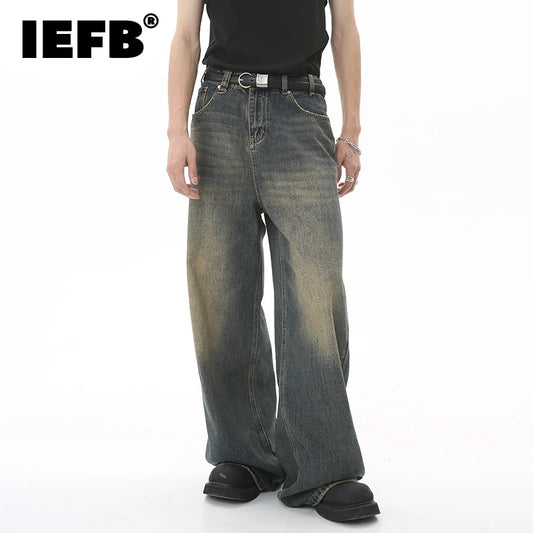 IEFB Washed Denim Jeans – Wide Leg Streetwear Style