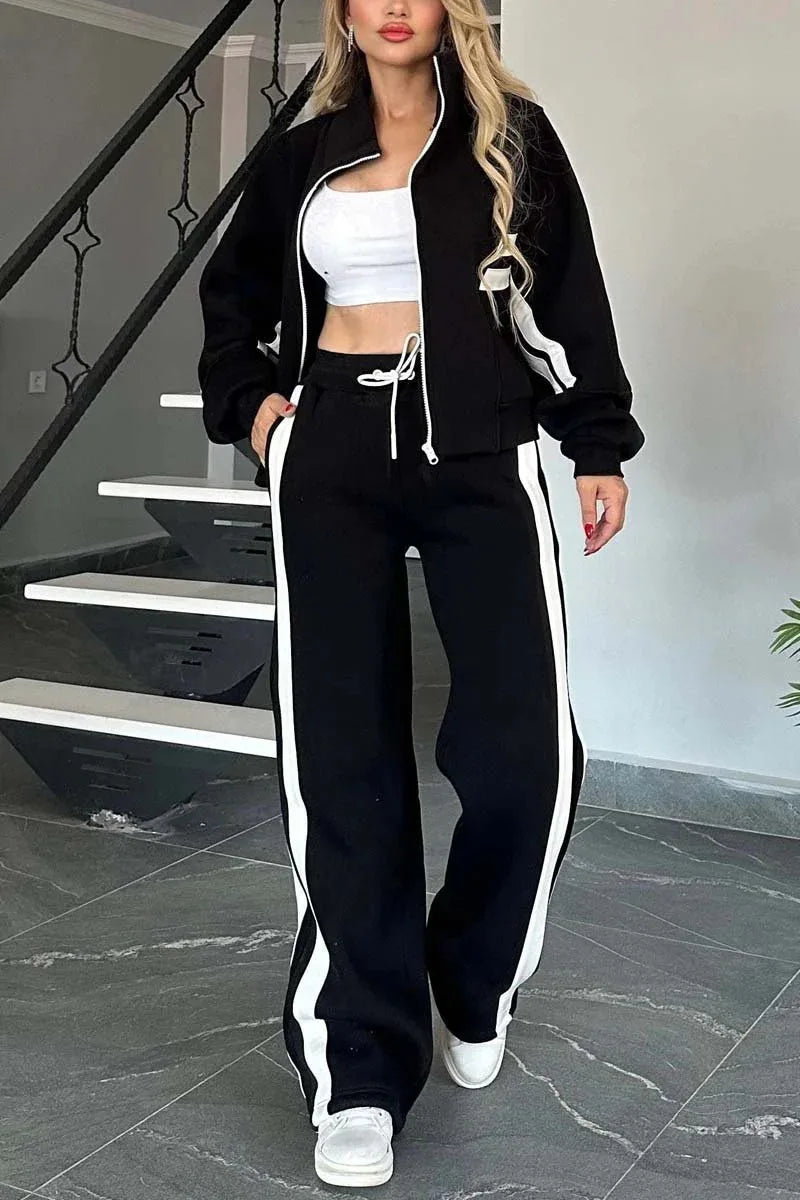 Women’s Two-Piece Striped Tracksuit Set – Y2K