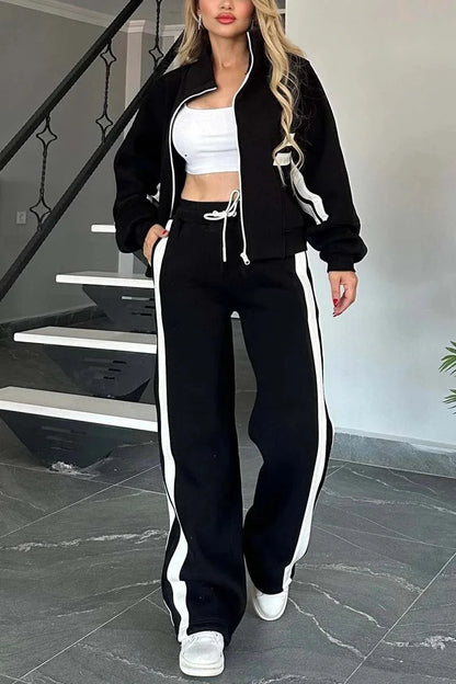 Women’s Two-Piece Striped Tracksuit Set – Y2K