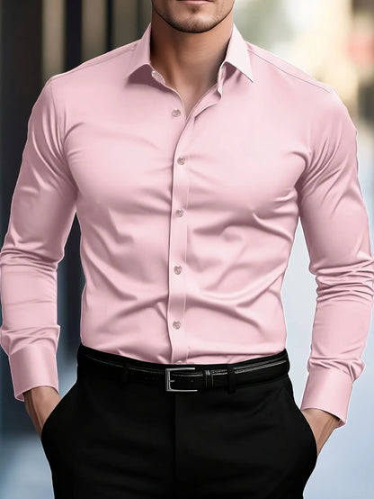 Classic Long Sleeve Shirt — Stretch Fit, Solid Color