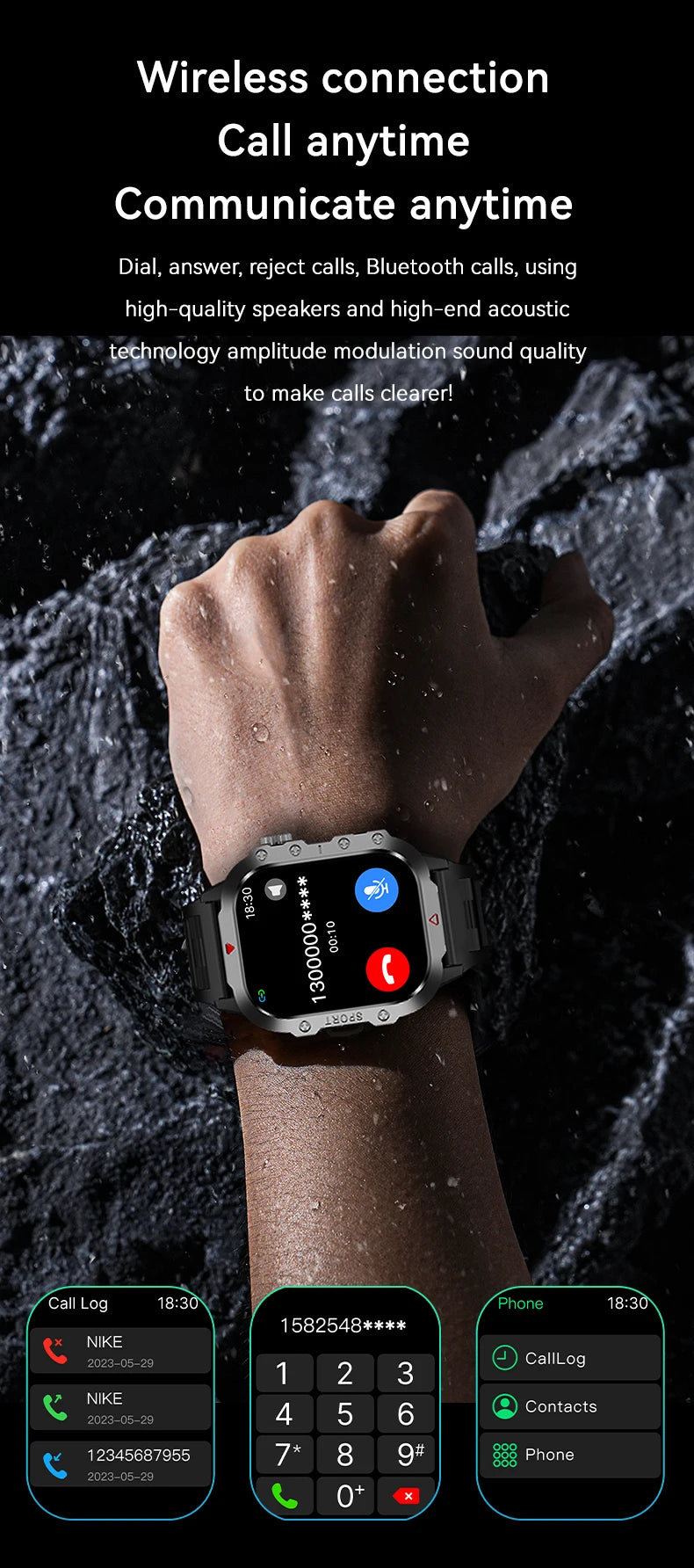 LAXASFIT 2025 Military Smartwatch — Rugged Outdoor Edition