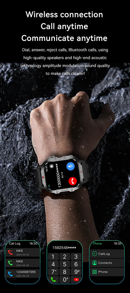 LAXASFIT 2025 Military Smartwatch — Rugged Outdoor Edition