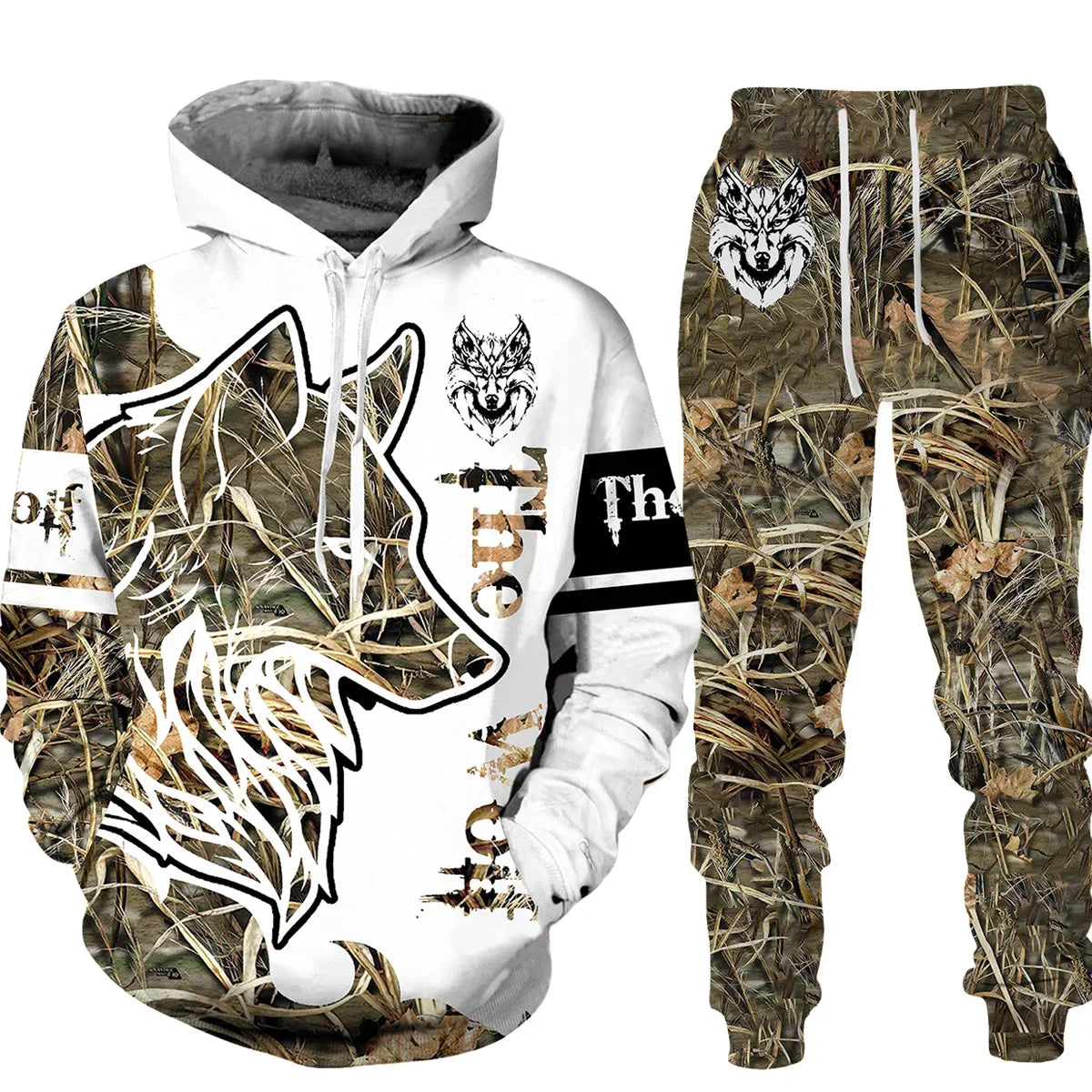 Wolf Print 3D Hoodie & Pants Set – Streetwear Fit