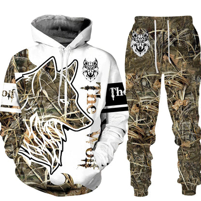 Wolf Print 3D Hoodie & Pants Set – Streetwear Fit