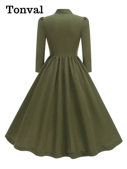 Tonval Bow Neck Pleated Dress  Tonval Vintage Swing Dress