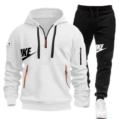 Men’s Zipper Hoodie & Pants Set – Warm Winter Fit