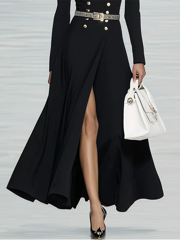 Women’s Office Maxi Dress – Buttoned Formal Style