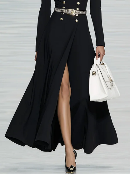 Women’s Office Maxi Dress – Buttoned Formal Style