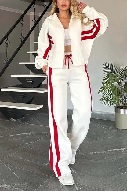 Women’s Two-Piece Striped Tracksuit Set – Y2K