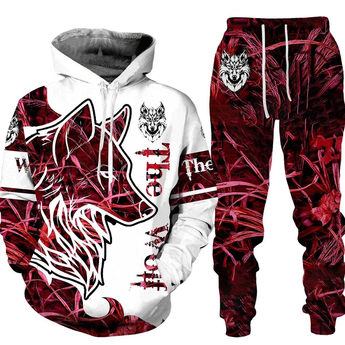 Wolf Print 3D Hoodie & Pants Set – Streetwear Fit