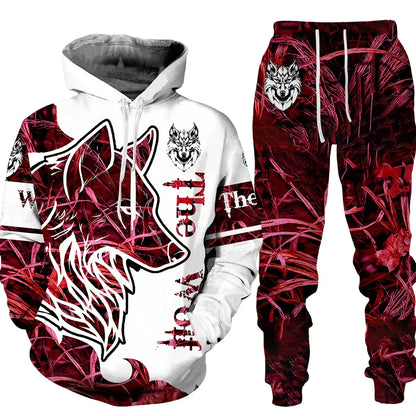 Wolf Print 3D Hoodie & Pants Set – Streetwear Fit