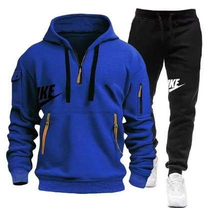 Men’s Zipper Hoodie & Pants Set – Warm Winter Fit
