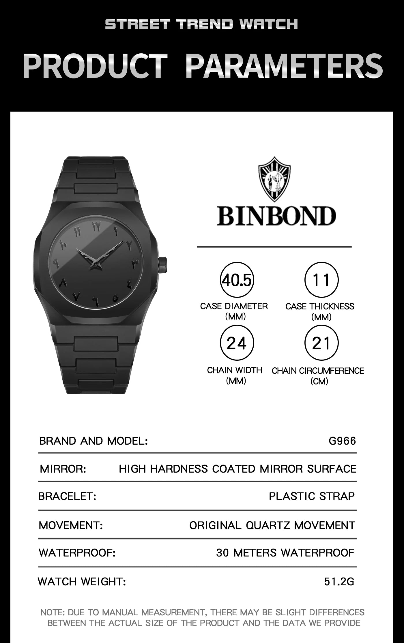 BINBOND Arabic Dial Watch — Minimalist Waterproof Design