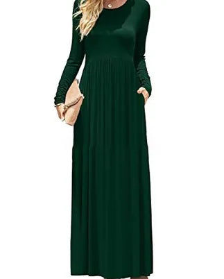 Women’s Long Sleeve Pocket Maxi Dress – Casual Chic