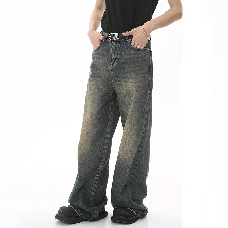 IEFB Washed Denim Jeans – Wide Leg Streetwear Style
