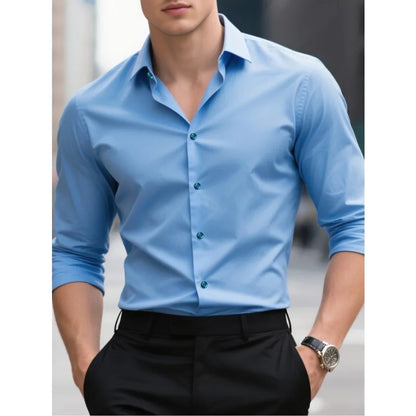 Classic Long Sleeve Shirt — Stretch Fit, Solid Color