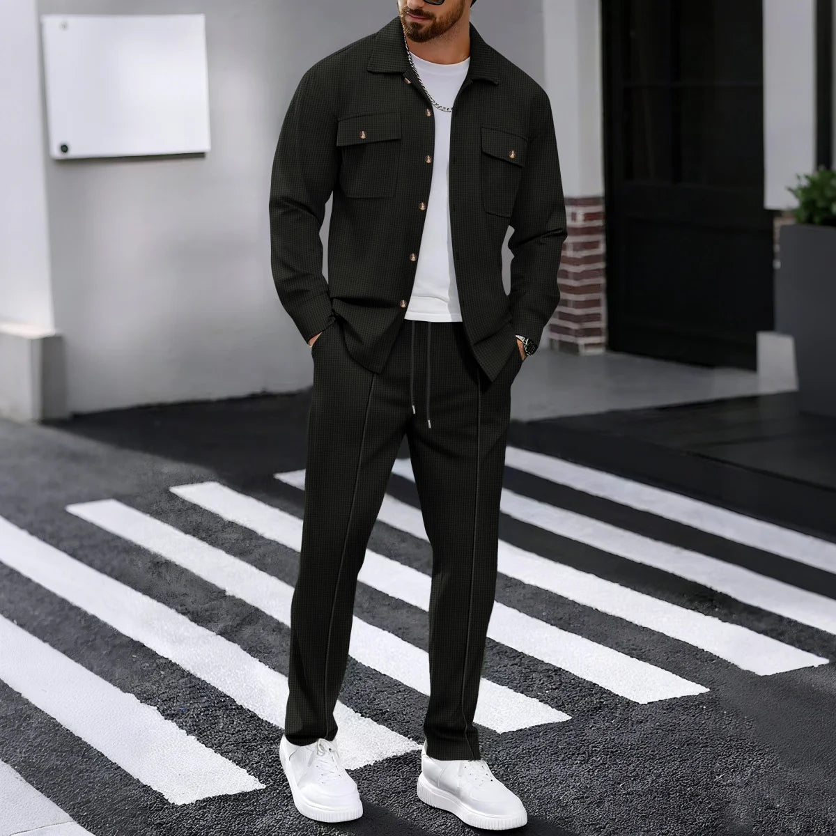 Street Style Two-Piece Suit Set — Casual & Padded