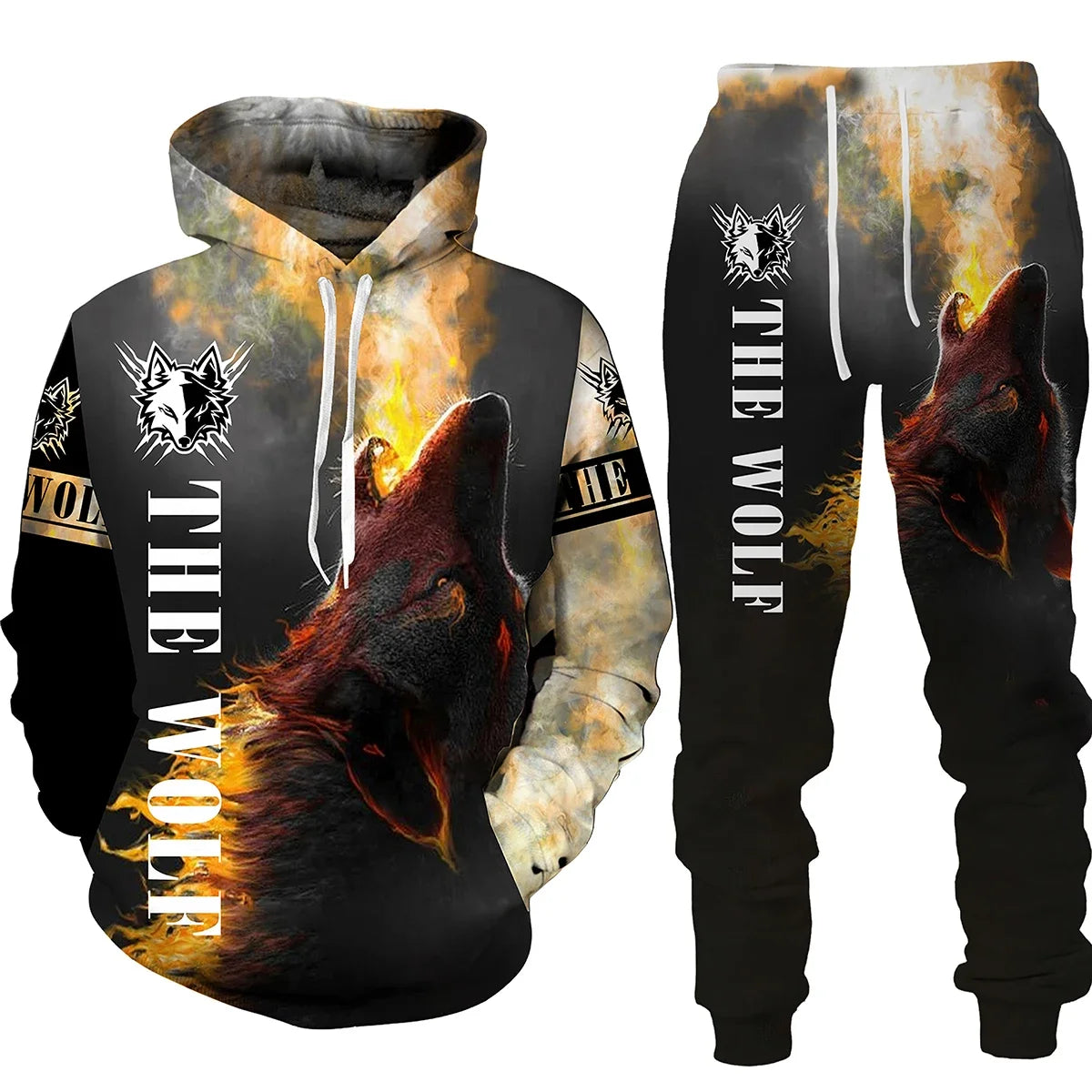 Wolf Print 3D Hoodie & Pants Set – Streetwear Fit