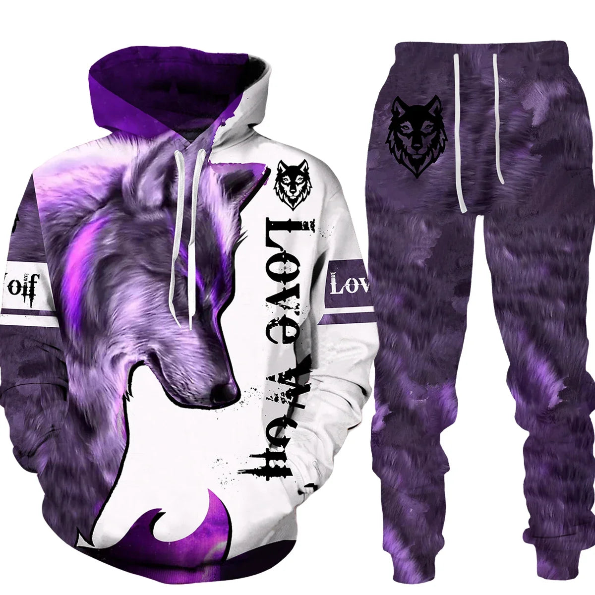 Wolf Print 3D Hoodie & Pants Set – Streetwear Fit