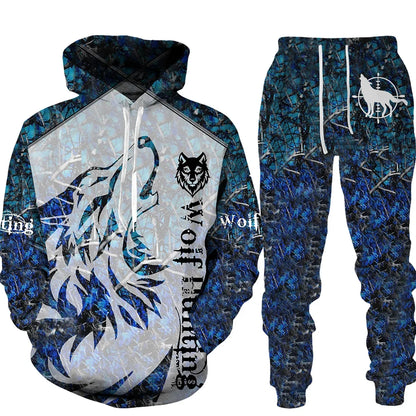 Wolf Print 3D Hoodie & Pants Set – Streetwear Fit